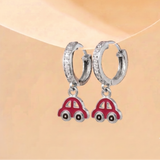 Cz Hoop 92.5 Silver Pink Car Earrings