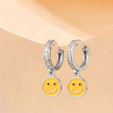 Cz Hoop 92.5 Silver Smiley Earrings