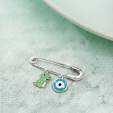 Dinosour and Evil Eye Blue 92.5 silver Safety Pin Brooch for Kids