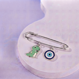 Dinosour and Evil Eye 92.5 silver Safety Pin Brooch for Kids