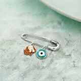 Dog and Evil Eye Blue 92.5 silver Safety Pin Brooch for Kids