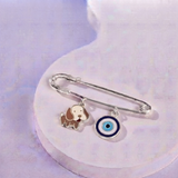 Dog and Evil Eye 92.5 silver Safety Pin Brooch for Kids