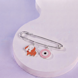 Dog and Evil Eye Pink 92.5 silver Safety Pin Brooch for Kids