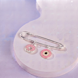 Donut and Evil Eye Pink 92.5 silver Safety Pin Brooch for Kids