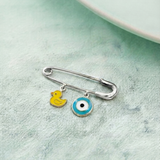 Duck and Evil Eye Blue 92.5 silver Safety Pin Brooch for Kids