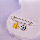Duck and Evil Eye 92.5 silver Safety Pin Brooch for Kids