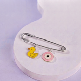 Duck and Evil Eye Pink 92.5 silver Safety Pin Brooch for Kids