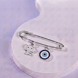 Elephant and Evil Eye 92.5 silver Safety Pin Brooch for Kids