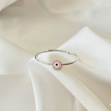 Evil eye Pastel pink Silver adjustable kids bangle