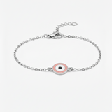 Evil eye pastel pink enamel 92.5 silver Flexible Chain Bracelet