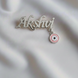 Customized name evil eye pink 92.5 silver brooch