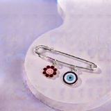 Flower and Evil Eye 92.5 silver Safety Pin Brooch for Kids