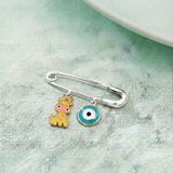 Giraffe and Evil Eye Blue 92.5 silver Safety Pin Brooch for Kids