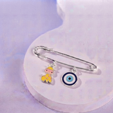 Giraffe and Evil Eye 92.5 silver Safety Pin Brooch for Kids