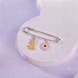 Giraffe and Evil Eye Pink 92.5 silver Safety Pin Brooch for Kids