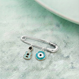Guitar and Evil Eye Blue 92.5 silver Safety Pin Brooch for Kids