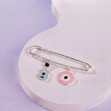 Guitar and Evil Eye Pink 92.5 silver Safety Pin Brooch for Kids