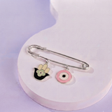 Hamsa and Evil Eye Pink 92.5 silver Safety Pin Brooch for Kids