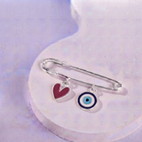 Heart and Evil Eye 92.5 silver Safety Pin Brooch for Kids