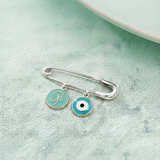 Initial Blue and Evil Eye Blue 92.5 silver Safety Pin Brooch for Kids