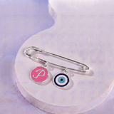 Initial Pink and Evil Eye 92.5 silver Safety Pin Brooch for Kids