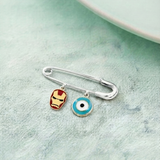 Ironman and Evil Eye Blue 92.5 silver Safety Pin Brooch for Kids