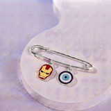 Ironman and Evil Eye 92.5 silver Safety Pin Brooch for Kids