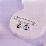 Labubu and Evil Eye 92.5 silver Safety Pin Brooch for Kids