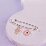 Labubu Pink and Evil Eye Pink 92.5 silver Safety Pin Brooch for Kids