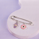 Labubu Purple and Evil Eye Pink 92.5 silver Safety Pin Brooch for Kids