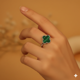 Malachite clover 92.5 silver adjustable ring