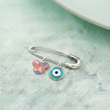 Mickey and Evil Eye Blue 92.5 silver Safety Pin Brooch for Kids