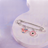 Mickey and Evil Eye Pink 92.5 silver Safety Pin Brooch for Kids