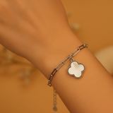Mop clover 92.5 silver clip chain bracelet