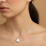Mop charm 92.5 silver clover necklace