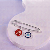 Om Enamel Red and Evil Eye 92.5 silver Safety Pin Brooch for Kids