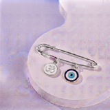 Om Enamel White and Evil Eye 92.5 silver Safety Pin Brooch for Kids