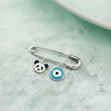 Panda and Evil Eye Blue 92.5 silver Safety Pin Brooch for Kids