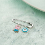 Peppa Pig and Evil Eye Blue 92.5 silver Safety Pin Brooch for Kids