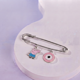 Peppa Pig and Evil Eye Pink 92.5 silver Safety Pin Brooch for Kids
