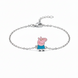 Peppa pig enamel 92.5 silver Flexible Chain Bracelet