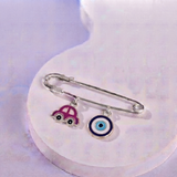 Pink Car and Evil Eye 92.5 silver Safety Pin Brooch for Kids