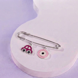 Pink Car and Evil Eye Pink 92.5 silver Safety Pin Brooch for Kids