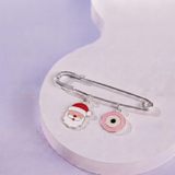 Santa and Evil Eye Pink 92.5 silver Safety Pin Brooch for Kids