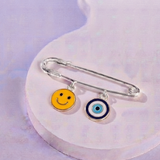 Smiley and Evil Eye 92.5 silver Safety Pin Brooch for Kids