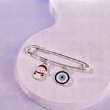 Snowman and Evil Eye 92.5 silver Safety Pin Brooch for Kids