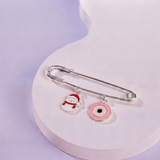 Snowman and Evil Eye Pink 92.5 silver Safety Pin Brooch for Kids