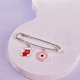 Socks and Evil Eye Pink 92.5 silver Safety Pin Brooch for Kids