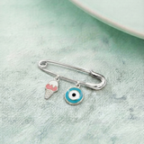 Softy and Evil Eye Blue 92.5 silver Safety Pin Brooch for Kids