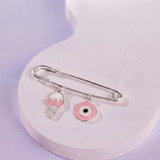 Softy and Evil Eye Pink 92.5 silver Safety Pin Brooch for Kids